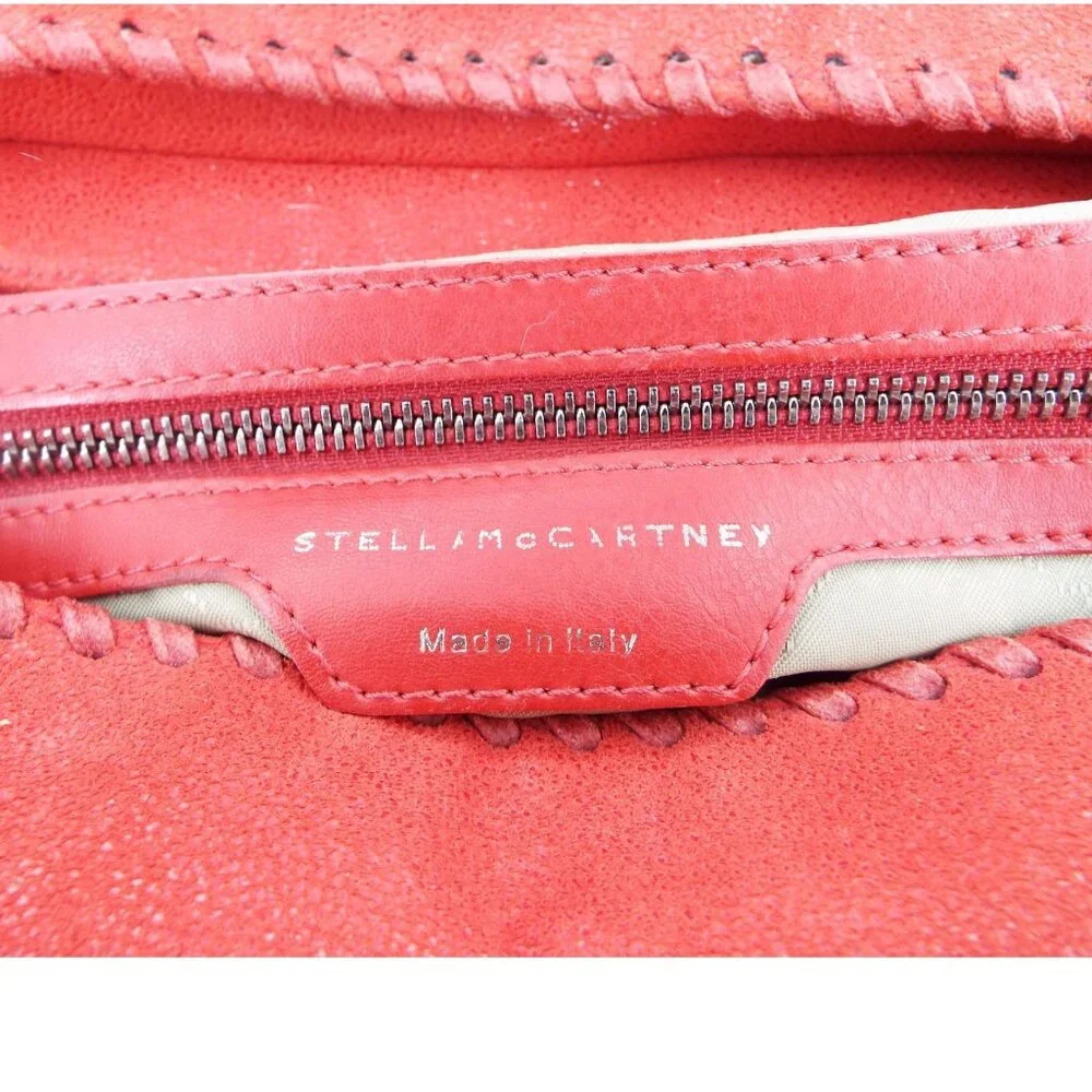 Stella McCartney Falabella Red Satchel Tote Bag Silver Tone Chain Trim Italy - Picture 14 of 14